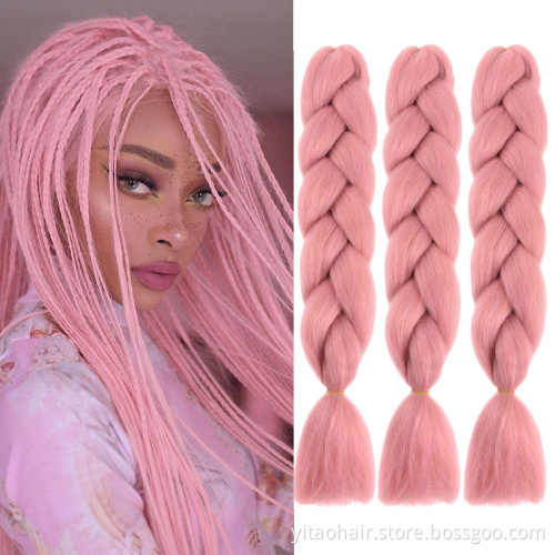 wholesale Jumbo Braiding Hair Synthetic pink Colorful Braids hair Extensions High Fiber Twist Braiding Hair for woman 24Inch
